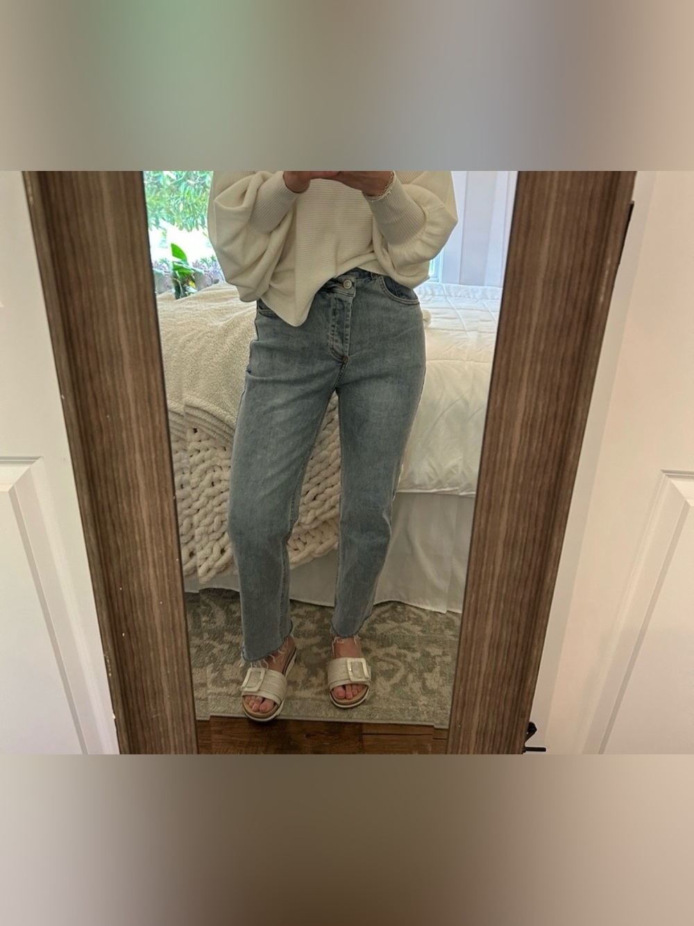 High-Rise Light Blue Straight Leg Jeans - Picture 4 of 5